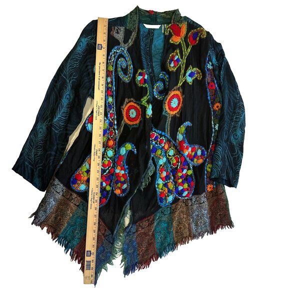 Soft Surroundings Embroidered Peacock Feather Kimono Cardigan Jacket Women's S - Picture 13 of 15